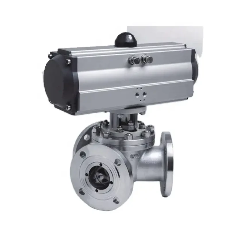 3 Way Ball Valve With 180 Degree Turn Pneumatic Actuator